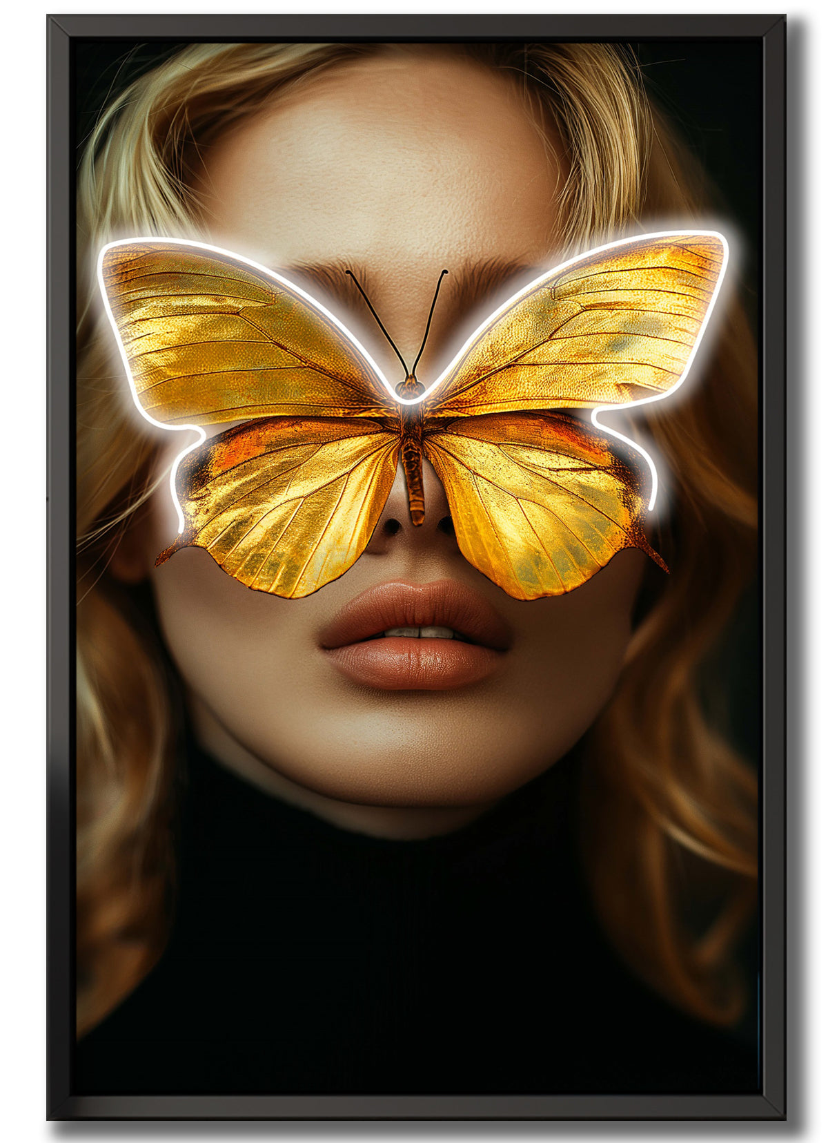 Wall Artwork Golden Butterfly on Woman's Face with LED - DG472