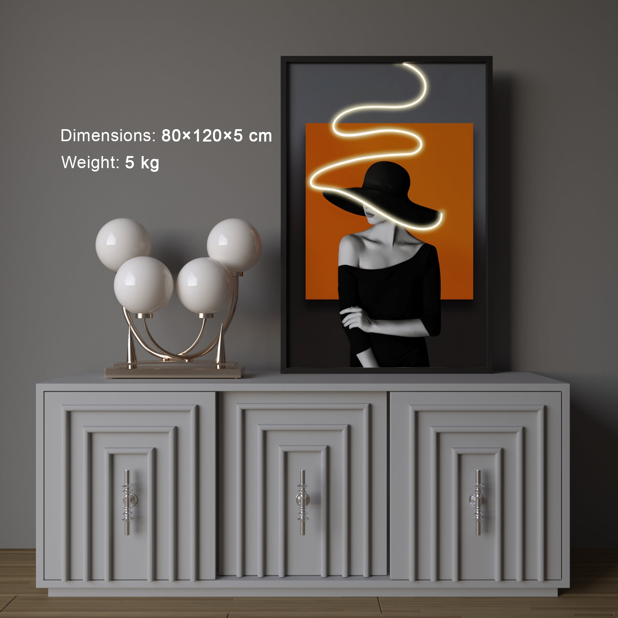 Wall Artwork Stylish Lady Black Outfit with LED - DG040 (80xx120cm)