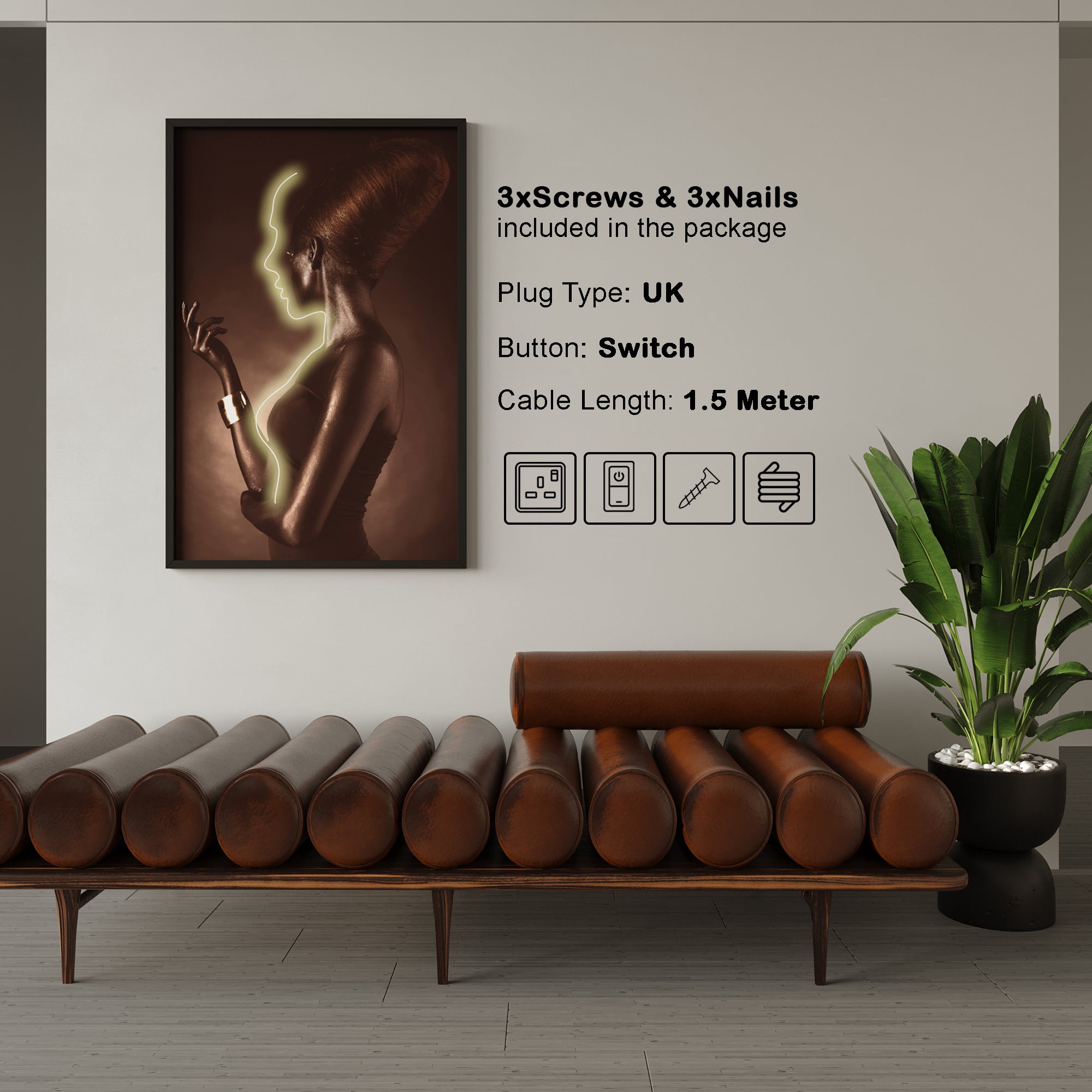 Wall Artwork Stylish African Queen with LED Art Print - DG069 (80xx120cm)