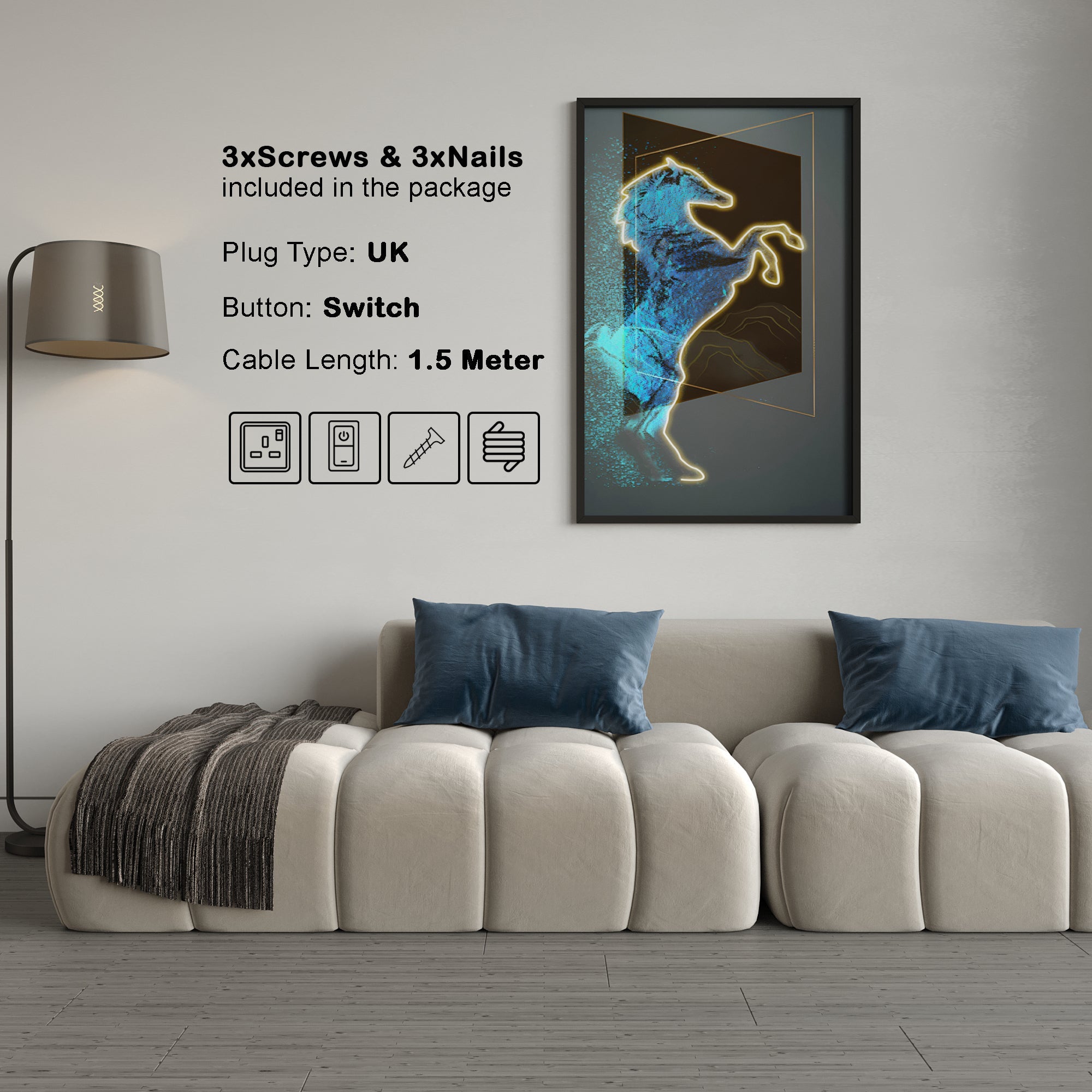 Wall Artwork Free Spirit Turquoise Horse with LED - DG131 Besty Home