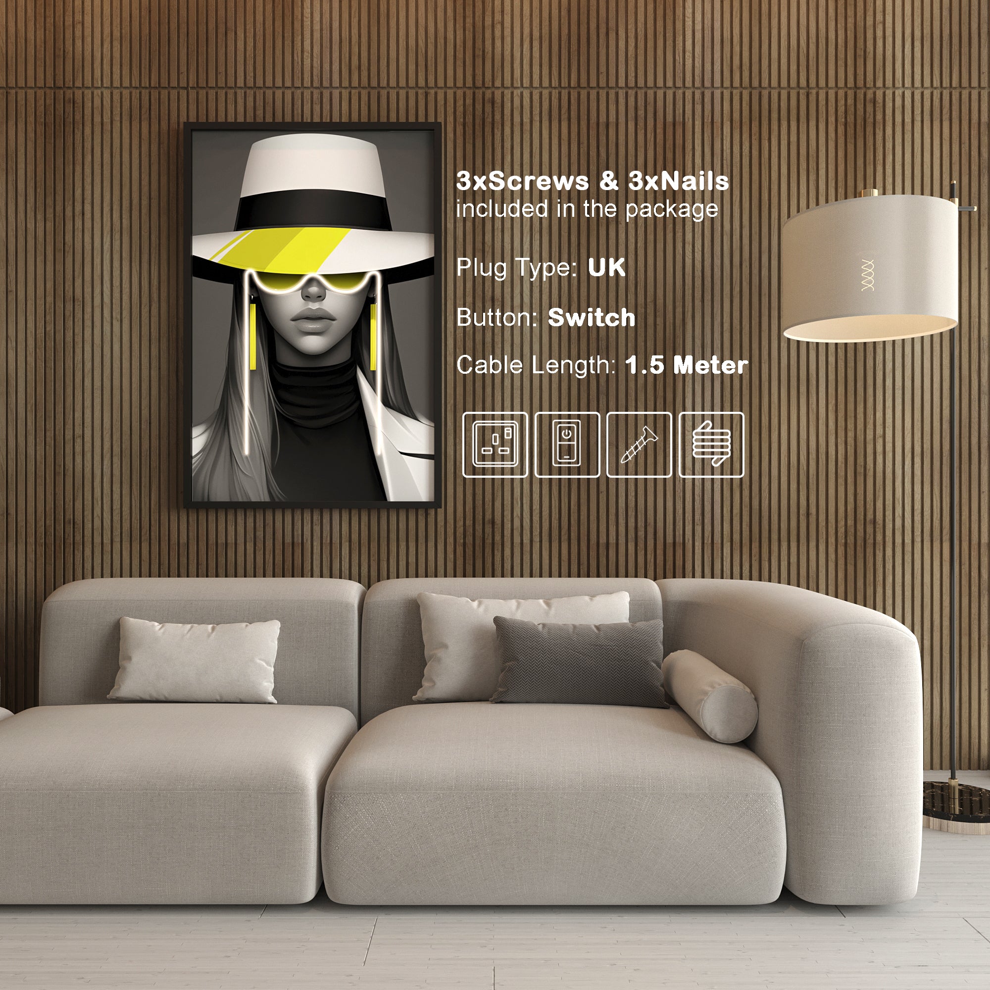 Wall Artwork Alpha Female Black and Yellow with LED - DG496