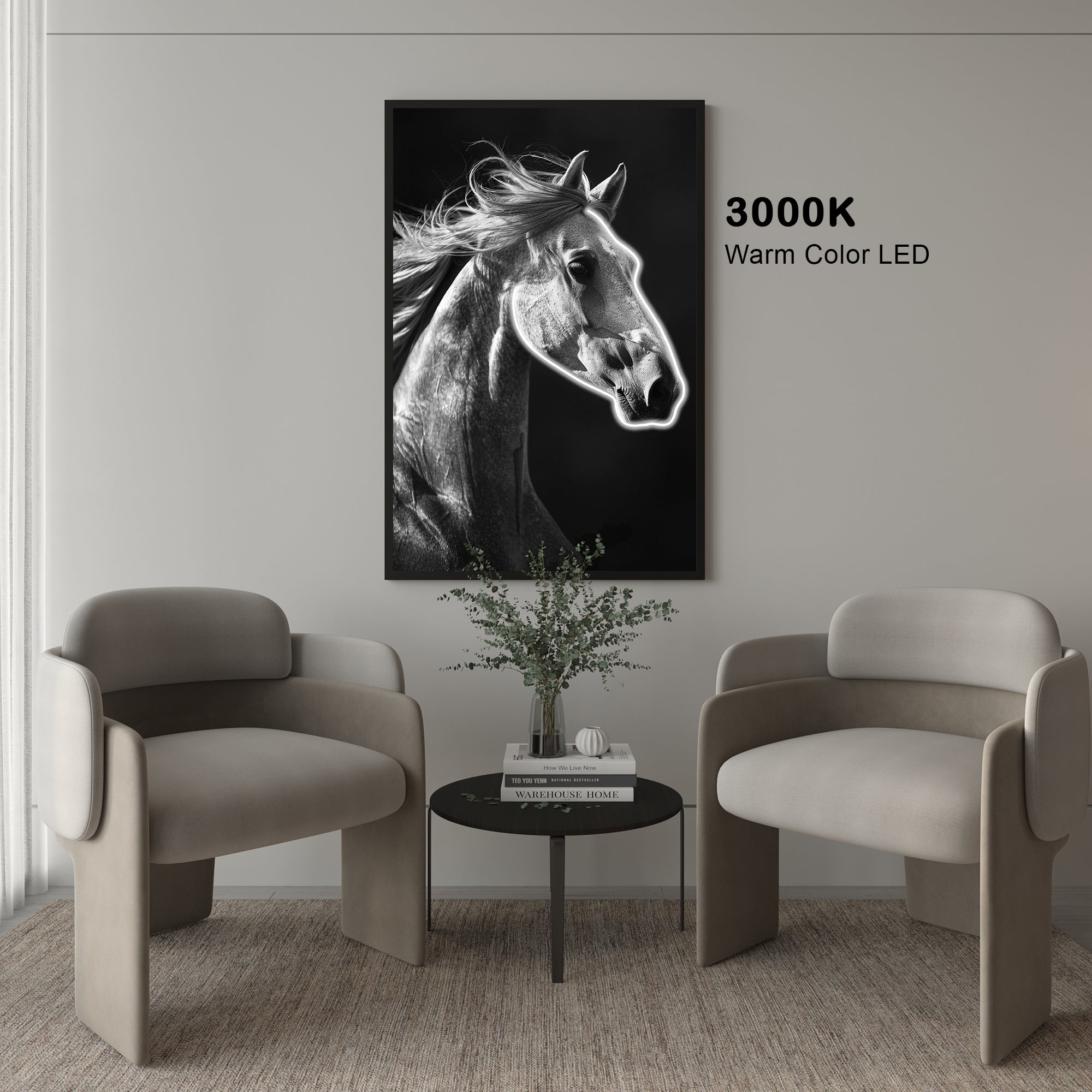 Wall Artwork White Diamond Horse with LED - DG469