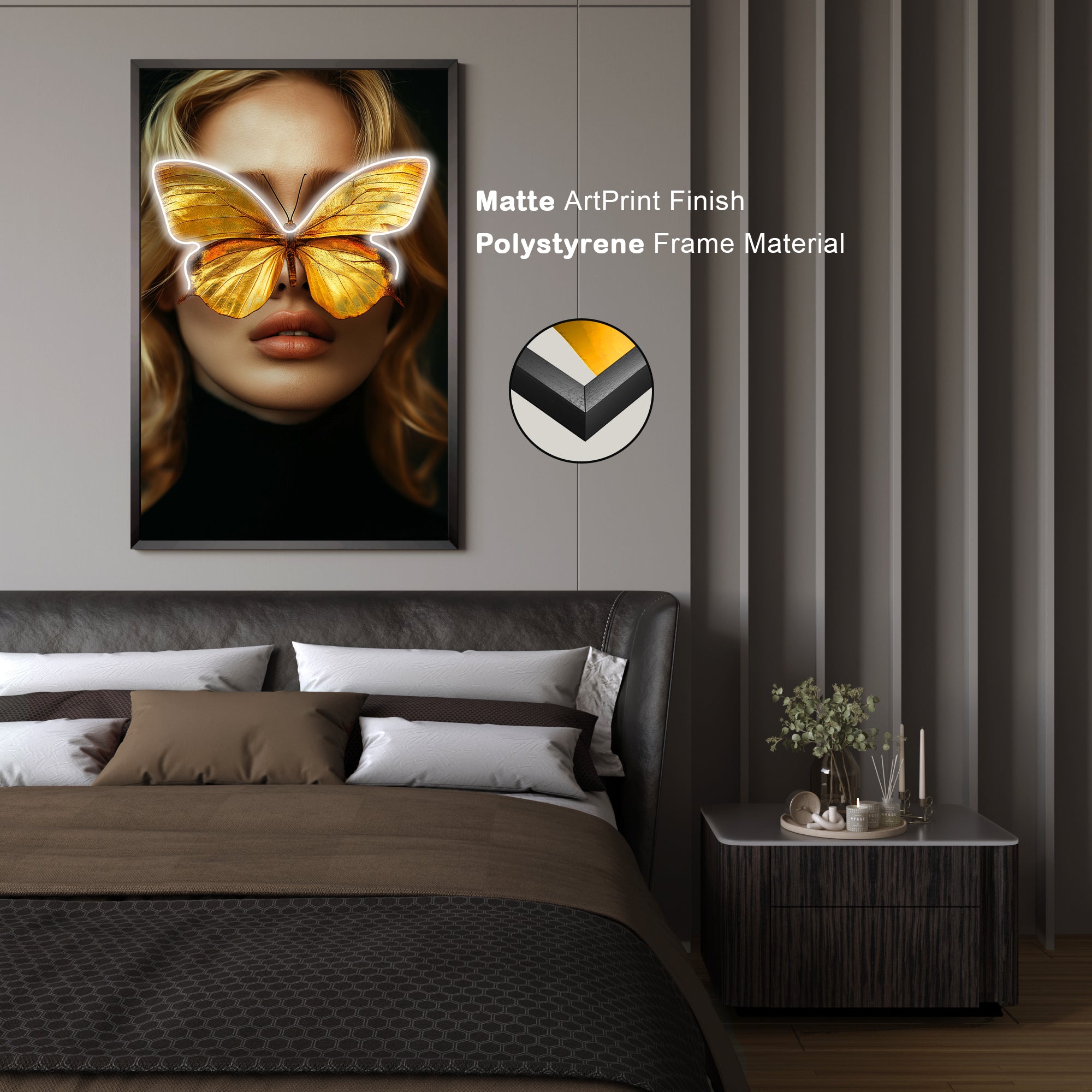 Wall Artwork Golden Butterfly on Woman's Face with LED - DG472