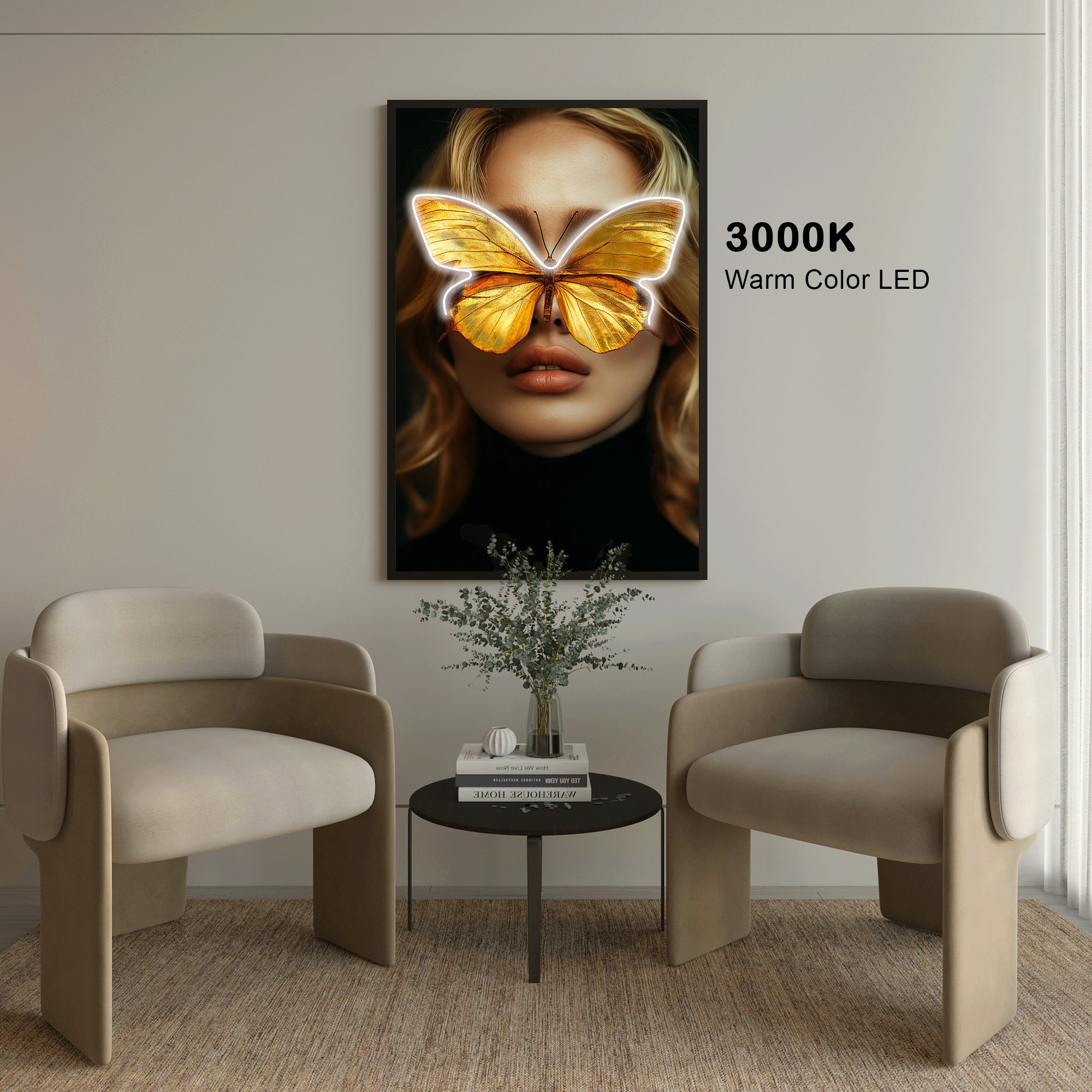 Wall Artwork Golden Butterfly on Woman's Face with LED - DG472