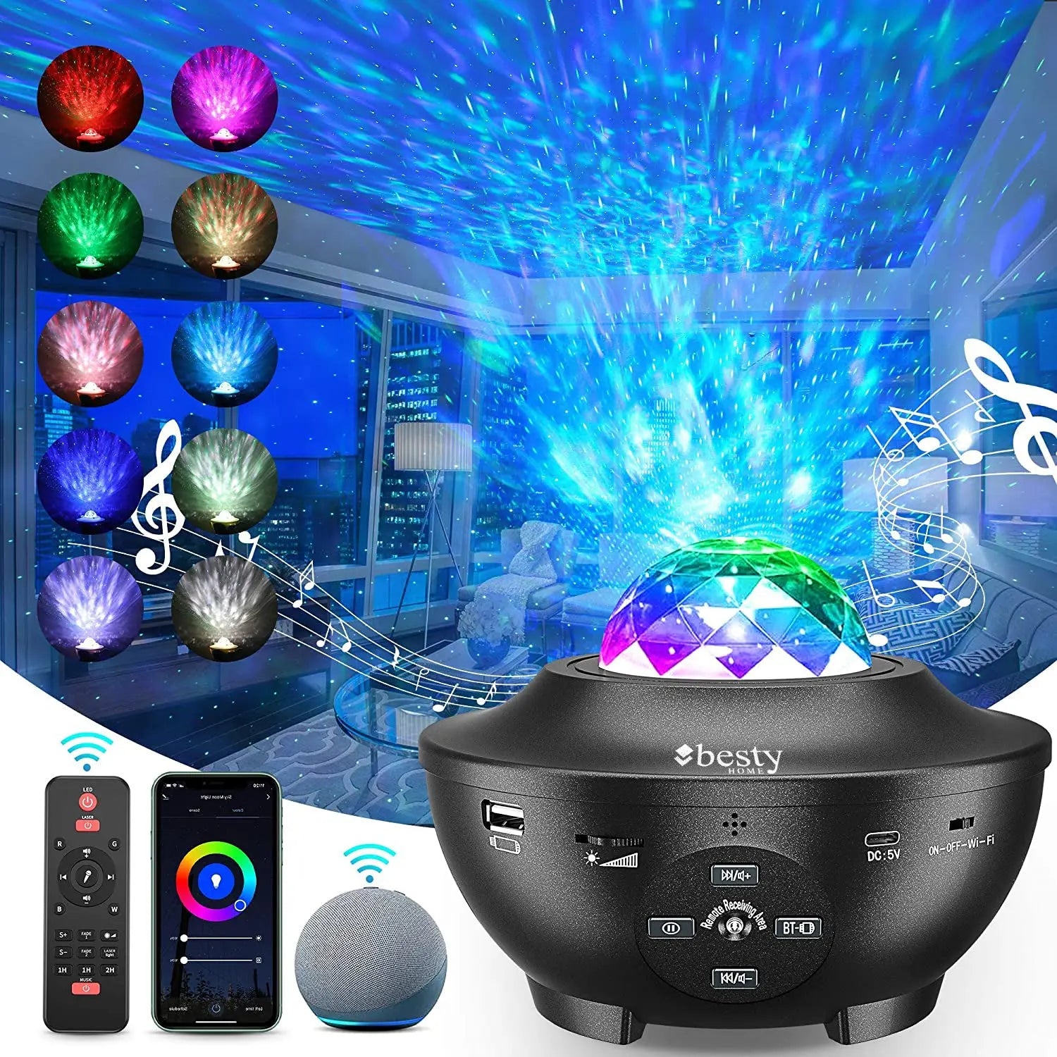 Galaxy Projector Star Projector, Star Night Light Projector for Bedroom  with Bluetooth Speaker, Timer, Remote Control, Alexa & Google Assistant